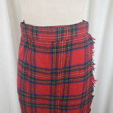 Vintage Wool Tartan Scotch Plaid Fringe Wrap Kilt Skirt Womens S Vintage Midi