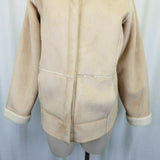 TravelSmith Faux Shearling Leather Sherpa Berber Fur Peacoat Jacket S Tan Vegan