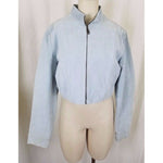 Wilsons Leather Maxima Cropped Zip Moto Cafe Racer Jacket Womens L Seafoam Blue