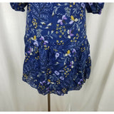 Gap Sheer Cotton Floral Print Layered Tiered Tie Neck Tunic Dress Womens XS Navy