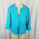 Coldwater Creek Woven Textured Embroidered Tapestry Jacket Womens 14P 3/4 Sleeve