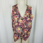 Vintage Handmade Floral Denim Pointed Button Down Vest Waistcoat Womens M