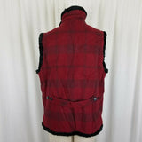 Woolrich Wool Faux Fur Lined Full Zip Up Buffalo Ruby Plaid Vest Womens L Plush