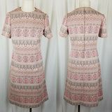 Vintage Mid Century Mod Polyester Sheath Dress Jersey Knit Womens S M Aztec Pink