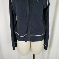 Calvin Klein Jeans Logo Knit Full Zip Up Hooded Sweater Jacket Womens XL Navy