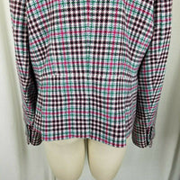 Talbots Houndstooth Plaid Wool Collarless Blazer Jacket Womens 16 Flap Pockets