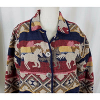 Jane Ashley Petites Woven Jacket Southwestern Tapestry Horses Blazer Womens PL