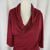 Matti Mamane Maroon Ruffled Ruched Faux Wrap Jersey Knit Dress Womens 2 M NWT