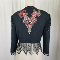 Alex Evenings Beaded Avant Garde Fringe Glam Rock Jacket Cropped Bolero Womens S