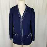 Butte Knit Polyester Blazer Jacket Vintage MCM Womens M Navy Blue White Piping