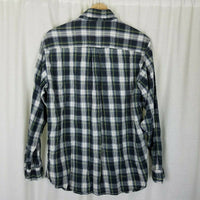 LL Bean Tartan Plaid Flannel Button Up Long Sleeve Camp Shirt Mens M Blue Yellow