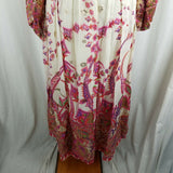 Vintage Mardi Gras New York Chiffon Metallic Maxi Floral Keyhole Dress Womens XS