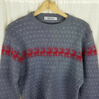 Vintage Marceau Birdseye Reindeer Knit Crewneck Sweater Mens L Christmas USA