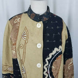 Indigo Moon Artsy Linen Abstract Patchwork Jacket Blazer Womens M Art to Wear