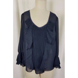Nanette Lepore Navy Blue Ruffled Pleated Sheer Poet Tunic Blouse Womens 6 USA
