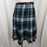 Vintage Wool Tartan Scotch Plaid Kilt Wrap Skirt Womens S Green Blue Safety Pin