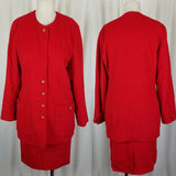 Bogner Red Wool Skirt Suit 2 Piece Outfit Set Long Blazer Jacket Womens 38 8