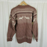 Vintage Castle Square Birdseye Reindeer Knit Sweater Mens L Christmas USA Brown