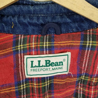 Vintage LL Bean Plaid Flannel Lined Denim Bomber Style Jacket Mens L XL