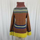 Ginka 100% Lambswool Horizontal Striped Turtleneck Sweater Womens M Retro 70s