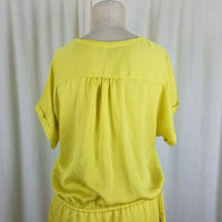 Banana Republic Chartreuse Yellow Pintuck Blouson VNeck Dress Womens M 2017