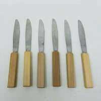 Set of 6 Carvel Hall Vintage Wood Handle Steak Knives Wood Burned Logo College