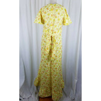 Vintage Flocked Floral Maxi Prairie Dress Long Ruffled Short Sleeve Womens M L