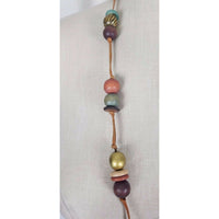 African Bohemian Hippie ARTISAN Clay Beaded Leather Strand NECKLACE Jewelry