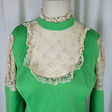 Vintage 70s Prairie Maxi Boho Dress Retro Lace Jersey Knit Bridesmaid Womens S