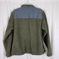 Lands End Fleece Jacket Mens L Nylon Blocking Patches Vented Armholes Army Green