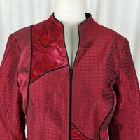 Canvasbacks Metallic Silk Sheen Zip Up Blazer Jacket Womens 8 Textured Patchwork