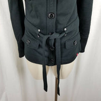 EDC Esprit Short Sweatshirt Jersey Knit Belted Trench Coat Jacket Womens S Black