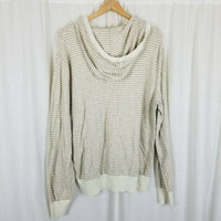 JCrew Harbor Cotton Merino Wool Sailor Striped Hooded Henley Sweater Mens XL Tan