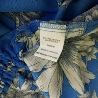 Poppi Blue 3/4 Sleeve Cinch Side Top Tunic Blouse Womens XL Large Floral Print