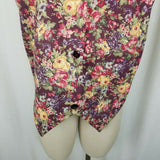 Vintage Handmade Floral Denim Pointed Button Down Vest Waistcoat Womens M