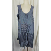 Taillissime Midi Patchwork Polka Dots Ruffled Chambray Dress Womens 22W Blue