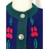 Pitlochry Scotland Wool Knit Floral Pewter Buttons Cardigan Sweater Womens M L