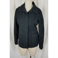 Gap Stretch Black Half Belted Back Full Button Up Jacket Womens 8 Apron Pockets