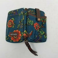 Sakroots Blue Wristlet Zippered Wallet Bifold Mini Purse FLORAL DENIM Look Strap