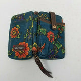 Sakroots Blue Wristlet Zippered Wallet Bifold Mini Purse FLORAL DENIM Look Strap