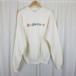 Vintage 90s Budweiser Sweatshirt Crewneck Mens XL Embroidered Rainbow Beer Hanes