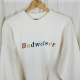 Vintage 90s Budweiser Sweatshirt Crewneck Mens XL Embroidered Rainbow Beer Hanes