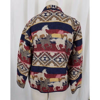 Jane Ashley Petites Woven Jacket Southwestern Tapestry Horses Blazer Womens PL