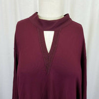 Lysse Plus Ainsley Crochet Trim Choker Top Shirt Tunic Blouse Womens 2X Currant