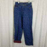 LL Bean Red Plaid Flannel Lined Denim Blue Jeans Pants Womens 6R Insulated