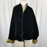 Vintage Reversible Black Velvet Frog Closures Jacket Chinese Metallic Womens L