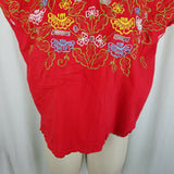 Monte's Embroideries Floral Tunic Blouse Womens L Batwing Short Sleeve Handmade