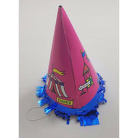 Vintage Circus Clown Happy Birthday Party Paper Cone Hat Pink Bozo Blue Fringe