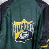 Vintage Mirage Green Bay Packers Leather Double Sided Bomber Jacket Mens XL NFL