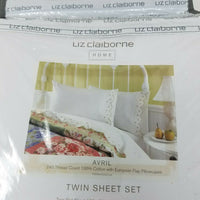 Vintage Liz Claiborne Home Avril Twin Sheet Set 100% Cotton 240 Thread Count